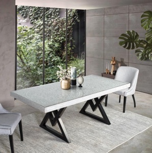 MASA ELEGANTA, 200CM, GRI/NEGRU, DIN LEMN DE MANGO SI METAL, CU ORNAMENTE, MODEL DEOSEBIT - Img 3