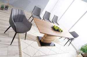 MASA EXTENSIBILA LEONARDO, 140/180 CM, STEJAR/NEGRU, DIN MDF SI STICLA SECURIZATA, STIL MODERN - Img 3