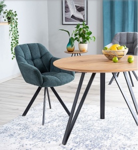 MASA LIVING/DINING TETIS, 100 CM, STEJAR/NEGRU MAT, BLAT DIN MDF, FURNIR NATURAL SI PICIOARE DIN METAL, STIL MODERN - Img 3