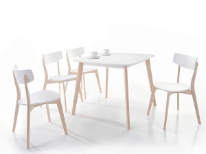 MASA LIVING/DINING TIBI, 90 CM, ALB/STEJAR, BLAT DIN MDF SI PICIOARE DIN LEMN, STIL MODERN - Img 1