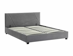 PAT DORMITOR COLUMBIA, CU SPATIU DE DEPOZITARE, 140 CM, GRI TAP 192, TAPITERIE DIN CATIFEA, STIL MODERN - Img 6