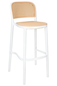 SCAUN DE BAR WICKY ALB, CONFECTIONAT DIN RATTAN SI POLIPROPILENA, STIL MODERN