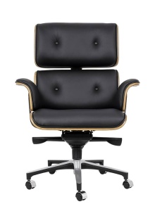 SCAUN DE BIROU LOUNGE BUSINESS, NEGRU/NUC, PIELE NATURALA SI LEMN DE NUC, STIL MODERN - Img 2