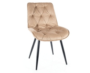 SCAUN DINING CHERRY II, BEJ BLUVEL 28/NEGRU MAT, TAPITERIE DIN CATIFEA SI PICIOARE DIN METAL, STIL MODERN - Img 1