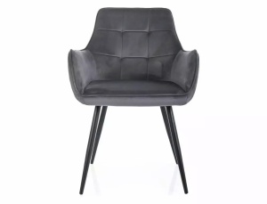 SCAUN DINING LEMON, GRI BLUVEL 14/NEGRU MAT, TAPITERIE DIN CATIFEA SI PICIOARE DIN METAL, STIL MODERN - Img 2