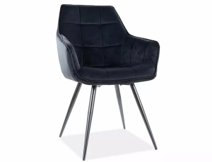 SCAUN DINING LILIA, NEGRU BLUVEL 19/NEGRU MAT, TAPITERIE DIN CATIFEA SI PICIOARE DIN METAL, STIL MODERN - Img 1