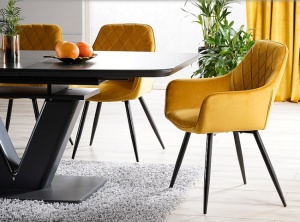 SCAUN DINING LINEA, CURRY BLUVEL 68/NEGRU MAT, TAPITERIE DIN CATIFEA SI PICIOARE DIN METAL, STIL MODERN - Img 3