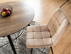 SCAUN DINING MILA, BEJ BLUVEL 28/NEGRU MAT, TAPITERIE DIN CATIFEA SI PICIOARE DIN METAL, STIL MODERN - Img 6