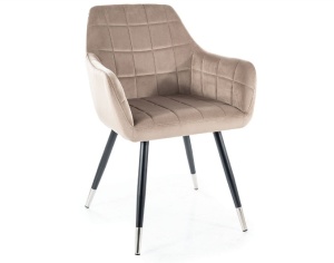 SCAUN DINING NUXE, BEJ BLUVEL 40/NEGRU MAT/CROM, TAPITERIE DIN CATIFEA SI PICIOARE DIN METAL, STIL MODERN - Img 1