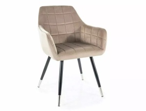 SCAUN DINING NUXE, BEJ BLUVEL 40/NEGRU MAT/CROM, TAPITERIE DIN CATIFEA SI PICIOARE DIN METAL, STIL MODERN - Img 1