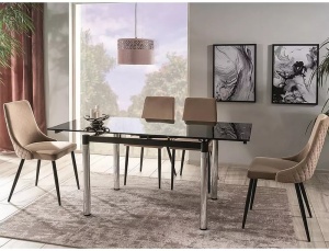 SCAUN DINING PIANO B, BEJ BLUVEL 28/NEGRU MAT, TAPITERIE DIN CATIFEA SI PICIOARE DIN METAL, STIL MODERN - Img 3