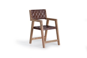 SCAUN DINING THEO 1217, MARO/NATURAL, DIN PIELE SI LEMN DE ACACIA, STIL INDUSTRIAL G&C
