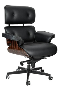 SCAUN DIRECTORIAL LOUNGE GUBERNATOR, NEGRU, PIELE NATURALA SI LEMN DE ABANOS, STIL MODERN