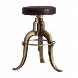 SCAUN OTTAWA REF. 27877, ROTUND, MARONIU-AURIU, STIL VINTAGE, DIN FIER SI PIELE NATURALA, REGLABIL PE INALTIME, VIC