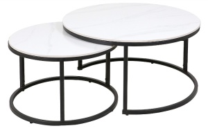 SET 2 MASUTE DE CAFEA FERRANTE C, 60/80 CM, EFECT DE MARMURA ALBA/NEGRU, BLAT DIN CERAMICA SI CADRU DIN METAL, STIL MODERN - Img 2