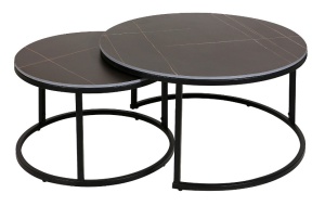 SET 2 MASUTE DE CAFEA FERRANTE D, 60/80 CM, EFECT DE MARMURA NEAGRA/NEGRU, BLAT DIN CERAMICA SI CADRU DIN METAL, STIL MODERN - Img 2