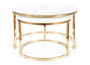 SET 2 MASUTE DE CAFEA MUSE, 60/80 CM, EFECT DE MARMURA ALBA/AURIU, BLAT DIN STICLA SECURIZATA SI CADRU DIN METAL, STIL MODERN - Img 2