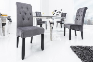 SET 2 SCAUNE, VALENTINO, TAPITAT IN CATIFEA GRI/NEGRU, DESIGN CLASIC, ARTIM GROUP SELECTION
