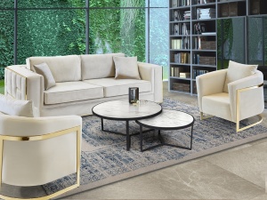 SET MASUTE DE CAFEA NAIRA, 91/71 CM, EFECT DE MARMURA ALBA/NEGRU MAT, BLAT DIN MDF LAMINAT SI PICIOARE DIN METAL, STIL MODERN