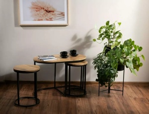 SET MASUTE DE CAFEA TWIX, STEJAR ARTISAN/NEGRU, BLAT DIN MDF, FURNIR NATURAL SI CADRU DIN METAL, STIL MODERN - Img 2