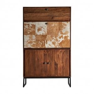 BAR CABINET TEXAS REF. 19895, MARO-BEJ, STIL SCANDINAV, DIN LEMN MASIV DE MANGO SI FIER FORJAT, VIC