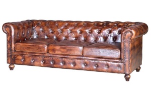 CANAPEA 200CM, MARO ANTICHIZAT, DIN PIELE, STIL CHESTERFIELD - Img 2