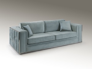 CANAPEA BERLIN, 245 CM, ALBASTRU DESCHIS/CROM, TAPITERIE DIN CATIFEA SI DETALII DIN METAL, STIL MODERN