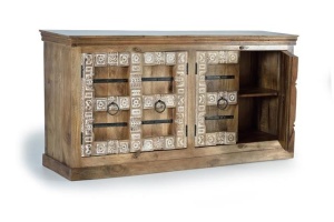 COMODA/BUFET 1352, NATURAL/ALB, DIN LEMN DE MANGO/DETALII METALICE, STIL VINTAGE G&C - Img 2