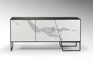 COMODA/BUFET KERALA, 160 CM, EFECT DE MARMURA ALBA/NEGRU/NEGRU MAT, DIN MDF, CERAMICA SI CADRU DIN METAL, STIL MODERN - Img 4