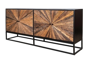 COMODA LIVING 180CM, BARRACUDA, NEGRU/MARO, DIN LEMN MASIV DE MANGO, LEMN TEC RECICLAT SI METAL - Img 2