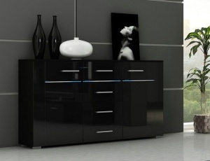 COMODA NEAGRA CU LED SI TELECOMANDA STUTTGART - DESIGN MODERN
