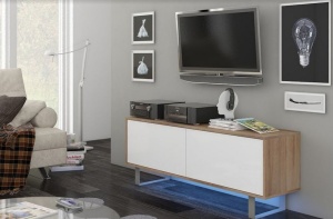 COMODA RTV ALB/STEJAR CU LED SI TELECOMANDA KING 1 - DESIGN MODERN
