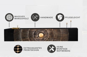 COMODA TV, GOLDEN SUNSET 160CM, LEMN DE MANGO, NEGRU/AURIU, ARTIM GROUP - Img 7