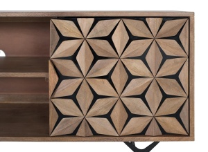 COMODA TV LIVING 147CM, NATURAL/NEGRU, DIN LEMN DE MANGO SI METAL, MODEL DEOSEBIT - Img 7