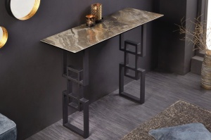 CONSOLA ATLANTIS DIN STICLA SI METAL 100CM, ASPECT MARMURA TAUPE COD 41746