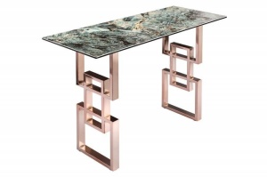 CONSOLA ATLANTIS DIN STICLA SI METAL 100CM, ASPECT MARMURA TURCOAZ COD 41749 - Img 5