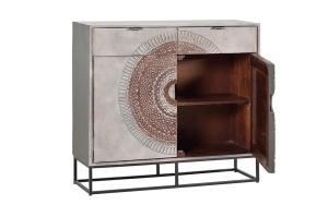 CONSOLA/COMODA NIEVE 6990, GRI/NEGRU, DIN LEMN DE MANGO SI METAL, STIL VINTAGE G&C - Img 3