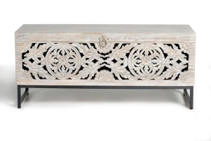 LADA PENTRU DEPOZITARE/CUFAR DORA 116CM, ALB ANTICHIZAT/NEGRU, LEMN DE MANGO SCULPTAT SI METAL, GINER Y COLOMER - Img 7