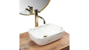 LAVOAR REA BELINDA MINI, SHINY AIAX, 36,5 CM, EFECT DE MARMURA ALBA, DIN CERAMICA, CALITATE SUPERIOARA