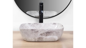 LAVOAR REA BELINDA MINI, STONE, 37 CM, EFECT DE PIATRA GRI MAT, DIN CERAMICA, CALITATE SUPERIOARA - Img 4