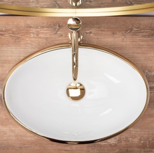 LAVOAR REA LINDA, ALB/AURIU, 48,5 CM, DIN CERAMICA, CALITATE SUPERIOARA - Img 4