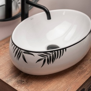 LAVOAR REA SHILA, ALB/NEGRU, 46,5 CM, DIN CERAMICA, CALITATE SUPERIOARA - Img 3