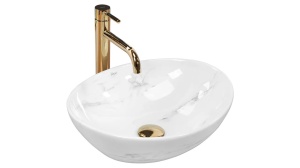 LAVOAR REA SOFIA, NATURE MARBLE, EFECT DE MARMURA ALBA, 41 CM, DIN CERAMICA, CALITATE SUPERIOARA - Img 4