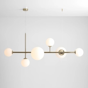 LUSTRA DIONE, 6 BRATE, 110 CM, AURIE, DIN STICLA SI METAL, STIL MODERN