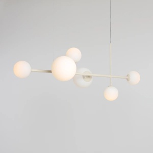 LUSTRA DIONE, 6 BRATE, 110 CM, CREM, DIN STICLA SI METAL, STIL MODERN - Img 4