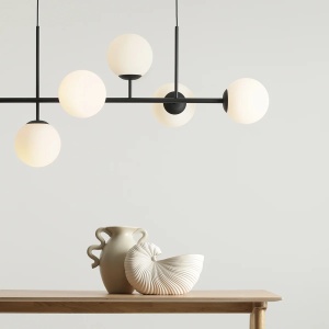 LUSTRA FIN, 6 BRATE, 110 CM, NEGRU/ALB, DIN STICLA SI METAL, STIL MODERN - Img 4