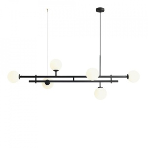 LUSTRA HARMONY, 6 BRATE, 110 CM, NEAGRA, DIN STICLA SI METAL, STIL MODERN - Img 2
