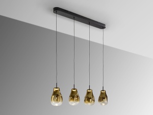 LUSTRA/PLAFONIERA ALEDIS, 40/220 CM, NEGRU MAT/AURIU, DIN METAL SI STICLA, DESIGN MODERN - Img 4