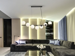 LUSTRA/PLAFONIERA INOA, 120 CM, NEGRU MAT/OPAL, DIN METAL SI STICLA, STIL MODERN