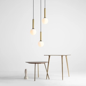 LUSTRA RINN, 3 BRATE, 150 CM, NEGRU/ALAMA, DIN STICLA SI METAL, STIL MODERN - Img 4